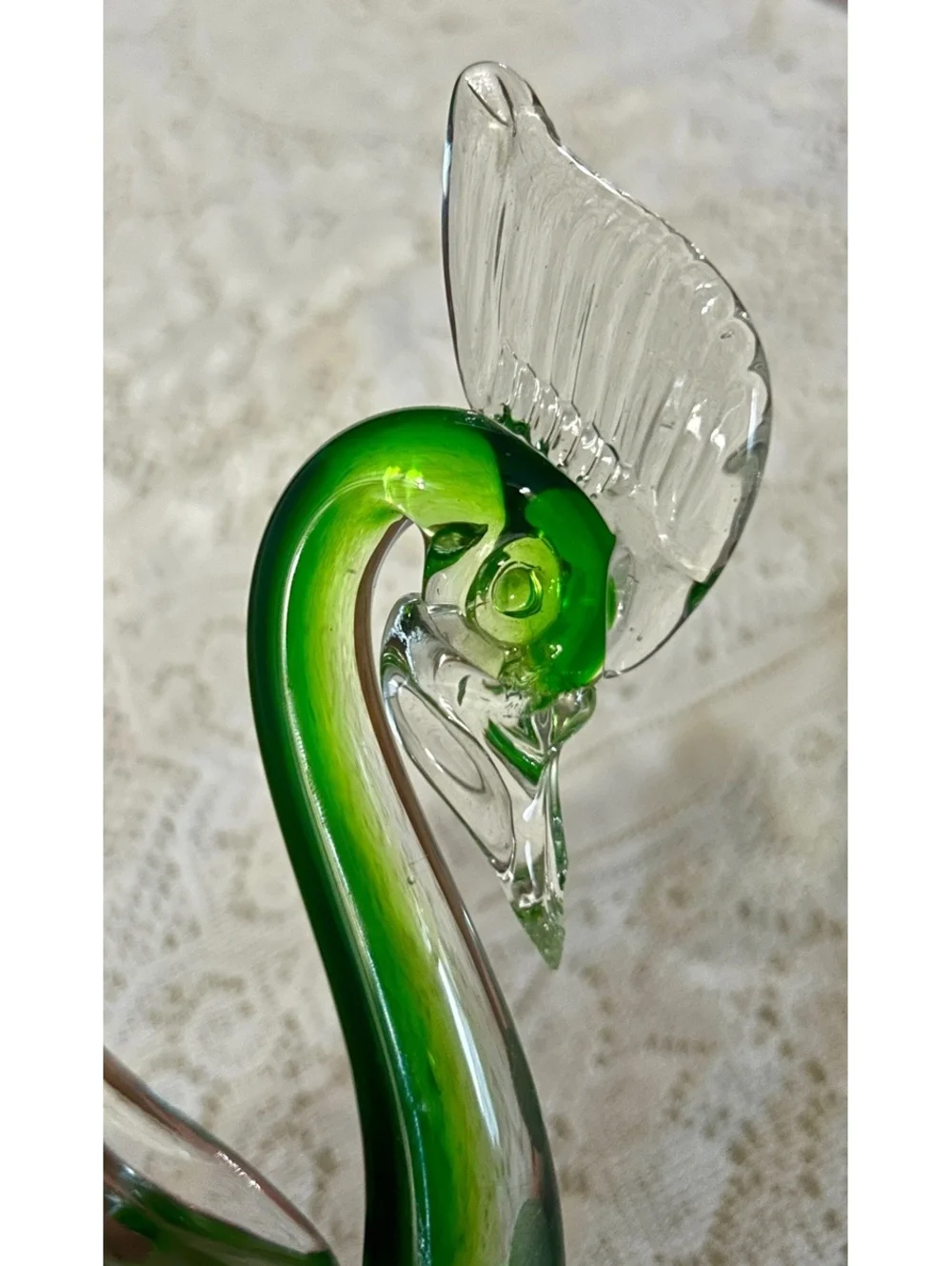 Green and Clear Murano Glass Swan Figurine Made in Italy